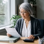 Accounts payable specialist matching a printed invoice against a purchase order, part of accounts payable outsourcing work