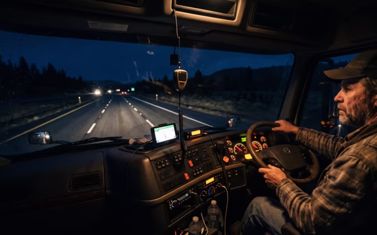 Truck driver alone on a dark highway at night with no after-hours dispatch coverage available — NextWave BPO